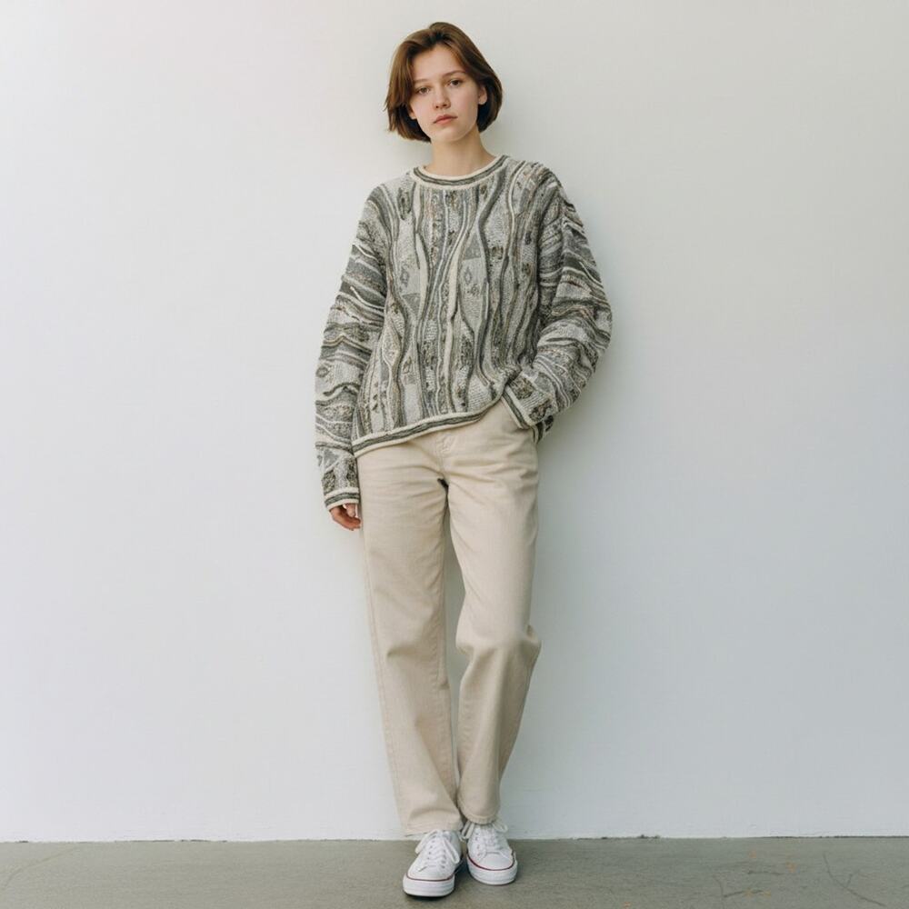 Vintage Baracuta by Tundra Cream Multicolor Sweater L Made Canada Cotton Blend